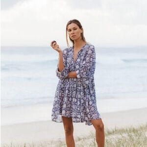 Daughters of India Blue Floral Mini Dress